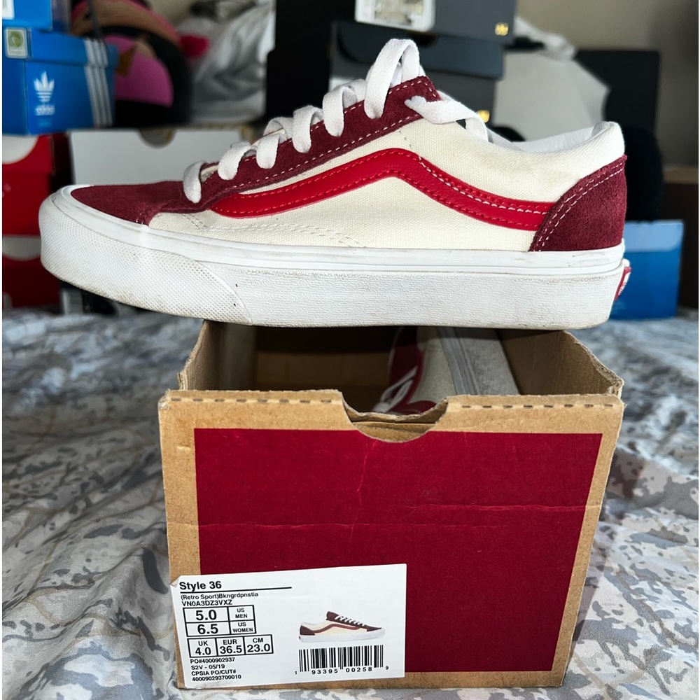 Maroon, red and cream womens 6.5 vans